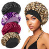 Picture of 4PCS Silk Hair Bonnet for Sleeping,Hair Wrap Satin Bonnets Shower Cap for Black Women Men, Elastic Wide Band Hair Bonnet Cap for Sleeping Curly Hair(Black & Wine Red & Purple Print & Leopard Pattern)