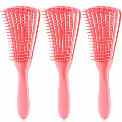 Picture of Detangling Brush for Afro America/African Hair Textured 3a to 4c Kinky Wavy/Curly/Coily/Wet/Dry/Oil/Thick/Long Hair, Knots Detangler Scalp Massage Comb Hair Detangler for Women (3 pcs, 3-Pink)