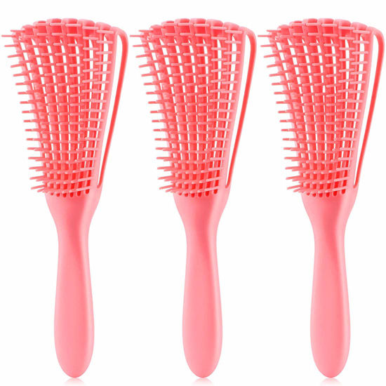 Picture of Detangling Brush for Afro America/African Hair Textured 3a to 4c Kinky Wavy/Curly/Coily/Wet/Dry/Oil/Thick/Long Hair, Knots Detangler Scalp Massage Comb Hair Detangler for Women (3 pcs, 3-Pink)