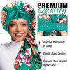 Picture of 2Pcs Bonnets for Black Women Braid Bonnet, Large Long Satin Bonnet for Braids, Silk Bonnet with Stretchy Tie Band Sleep Cap Hair (2Pcs-Black&Printing Flower)