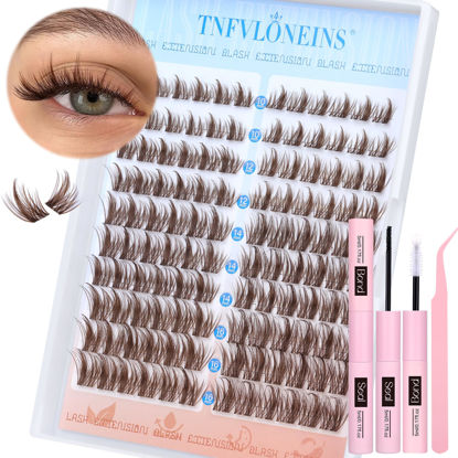 Picture of Brown Lash Clusters Kit Manga Lash Extension Kit Natural Eyelash Clusters Wispy 10-16MM Individual Lashes Clusters Anime Eyelash Extension Kit with Bond and Seal and Tweezers by TNFVLONEINS