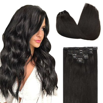 Picture of DOORES Hair Extensions Clip in Human Hair, Natural Black 12 Inch 80g 7pcs, Clip in Hair Extensions Human Hair Remy Hair Extensions Natural Hair Extensions Straight Weft Hair