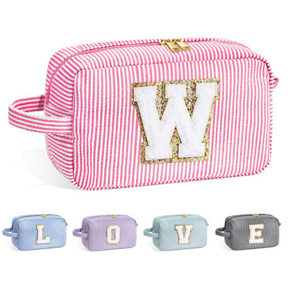 Picture of YOOLIFE Travel Makeup Bag for Women - Monogram Cute Initial Pink Makeup Bags Cosmetic Toiletry Pouch Make Up Case for Women Her Best Friend Friendship Teacher, Personalized Birthday Gifts for Women W