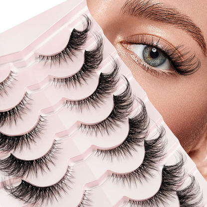 Picture of Yasnai Cat Eye Lashes Fluffy False Eyelashes Volume Lashes Wispy Fake Lashes Natural Eyelashes Strip Lashes 9 Pairs Pack 9D