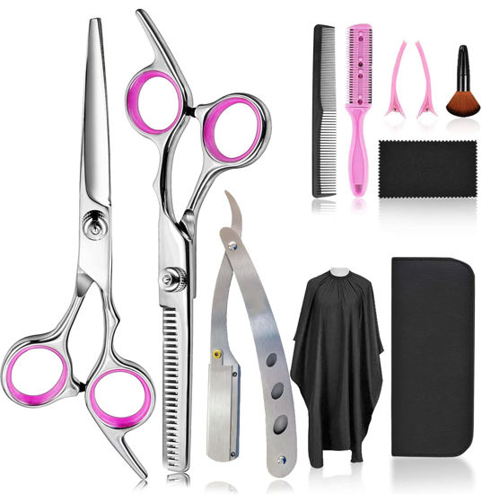 Picture of Hair Shears Thinning Scissors Set, Fcysy Professional 11 Hair Cutting Scissors Kit, Barber Scissors Hairdressing Texture Shears Straight Edge Razor Barber Supplies, Haircutting Shears Salon Tools