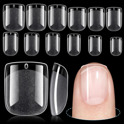 Picture of TOMICCA Extra Short Square Fake Nail Tips, Half Matte Acrylic Pre Filed Soft Gel Nail Tips, 192Pcs Full Cover Pre Shaped 12 Sizes Fake Nails for Beginner and Professional DIY Nail Salon