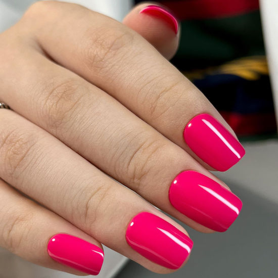 Picture of WAFOLOZE Hot Pink Press On Nails - Short Square Press On Nails, Glue On Nails Short Fake Nails, Nail Press Ons 16 Sizes - 32Pcs Reusable Soft Gel Artificial False Nails Tips Kit