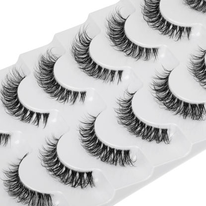 Picture of JIMIRE Demi-wispies Faux Mink Eyelashes with Clear Band Russian Strip Lashes Fluffy Natural Look Wispy Light 13MM Short False Eyelashes Invisible Small 3D Fake Lashs Pack 7 Pairs