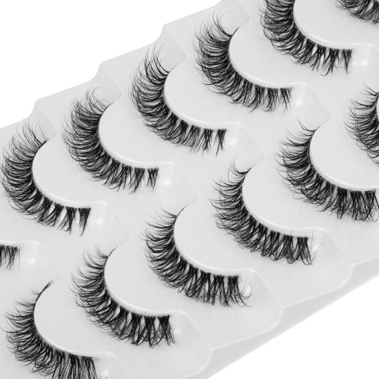 Picture of JIMIRE Demi-wispies Faux Mink Eyelashes with Clear Band Russian Strip Lashes Fluffy Natural Look Wispy Light 13MM Short False Eyelashes Invisible Small 3D Fake Lashs Pack 7 Pairs