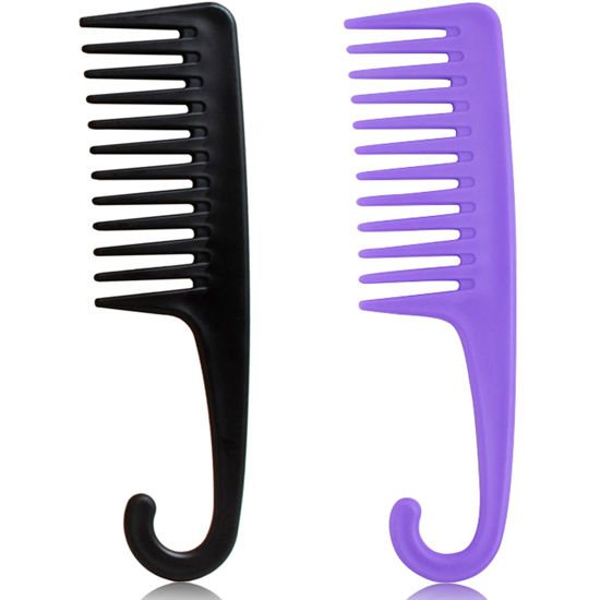 Picture of 2PCS Large Wide Tooth Comb, Shower Combs with Hook for Wet Curly Hair, Premium Big Hair Brush Combs to Detangle Curls, Women Detangler Comb for Detangling Wigs, Styling Dry Thick Long Cabello