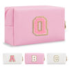 Picture of Personalized Initial A-Z Preppy Patch Makeup Bag,Small PU Leather Chenille Letter Cosmetic Bag with Zipper for Teen Girls,Pink Cute Travel Toiletry Bag,Birthday Monogrammed Gift for Daughter,Letter Q