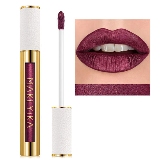 Picture of MAKI YIKA Dark Purple Lipstick for Women Metallic Lipsticks Long Lasting Shine Glitter Lipstick No Smudge No Transfer Full-Coverage Liquid Lip Gloss (BR016 Last Kiss)