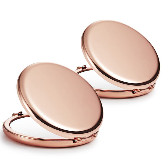 Picture of Getinbulk Compact Mirror Bulk, Set of 2 Double-Sided 1X/2X Magnifying Purse Pocket Makeup Mirrors(Round, Rose Gold)