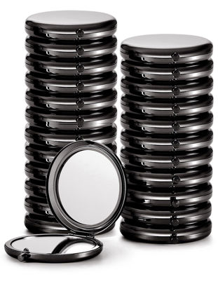 Picture of Getinbulk Compact Mirror Bulk, Pack of 24 Double-Sided 1X/2X Magnifying Metal Makeup Mirrors(Round, Onyx Black)