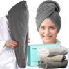 Picture of YFONG 3 Pack Large Microfiber Hair Towel Wrap, 30" x 10" Anti Frizz Quick Dry Hair Towels for Women Long, Curly, Thick Hair, Super Absorbent Hair Turban for Wet Hair (Grey, White, Camel)