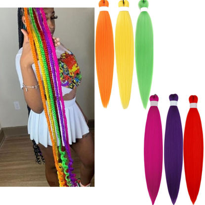Picture of Leticia Colored Braiding Hair Pre stretched Red Orange Purple Green Magenta Pink Yellow Braiding Hair for Box Braids