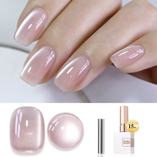 Picture of Double Rhythm Jelly Glass Cat Eye Gel Polish with Magnet 15ML Holographic Glitter Shimmer Translucent Sheer Color Magnetic Nail Polish Salon DIY at Home (Jelly Nude Gray-MC1100)