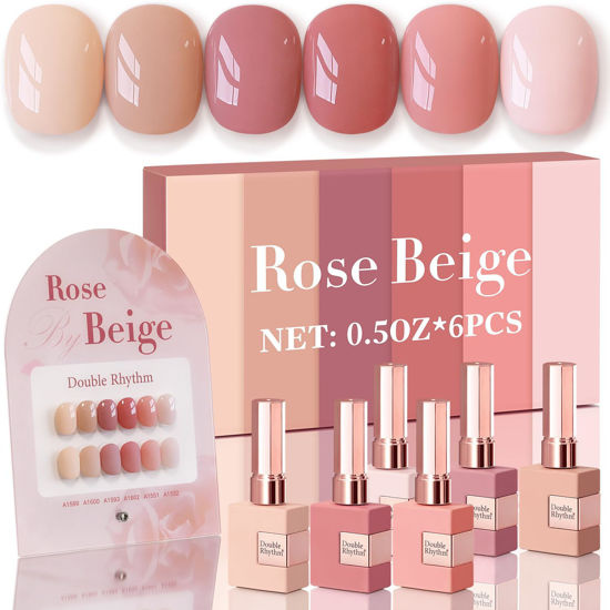 Picture of Double Rhythm 6 Pcs 15 ML Gel Polish Set Same Color Same Bottle Soak Off Gel Polish Kit Nail Art Manicure Salon DIY at Home for Women (Rose Beige Nude Cream Rose Coral-T6-20)