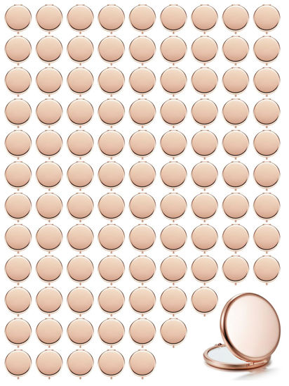 Picture of Getinbulk Compact Mirror for Purse, Set of 100 Double-Sided 1X/2X Magnifying Metal Pocket Makeup Mirrors(Round, Rose Gold)