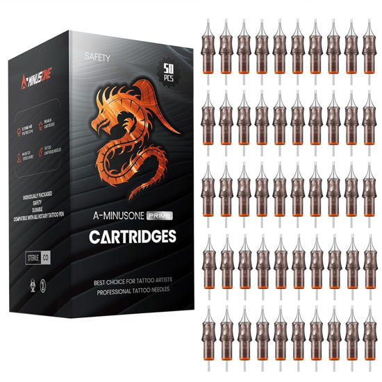 Picture of 50 Assorted Tattoo Cartridge Needles Mixed Size #12RL Standard Round Liner - 10 Pcs each of 3RL, 5RL, 7RL, 9RL, 11RL, Pro Disposable Membrane Tattoo Needles