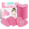 Picture of 60-Count Kickleen Compressed Cellulose Heart Shape Facial Sponges | 100% Natural Cosmetic Spa Sponges for Facial Cleansing | Exfoliating | Makeup and Mask Removal | Reusable |Skin Massage (Pink)
