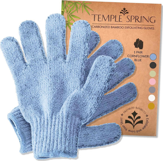 Picture of Temple Spring Exfoliating Glove - Rayon Bamboo Spa Exfoliating Body Scrubber-Loofah Exfoliating Washcloth-Shower Scrubber-Body Exfoliator Scrub-Loofa Shower Gloves Bath Sponge-Cornflower Blue