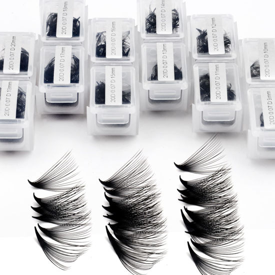 Picture of 1200 Fans Lash Extension Premade Fans Eyelash Extensions 9-20mm Mixed 20D Eyelash Extension C Curl Pointed Base Volume Lash Extensions Handmade Lash Extensions(1200PCS-20D-0.07-C, 9-20mm mixed tray)