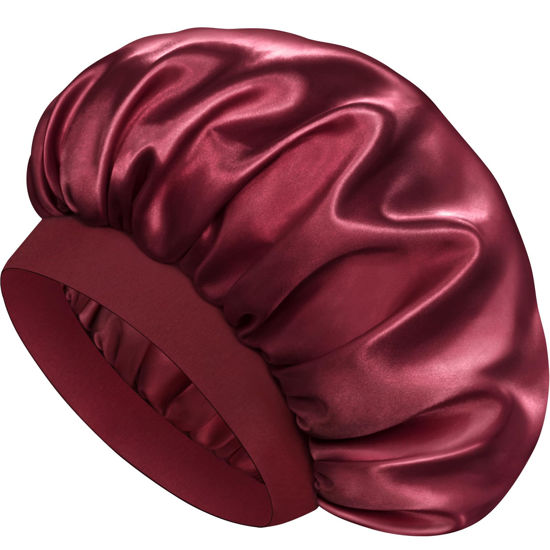 Picture of Doitory Satin Bonnet Silk Bonnet for Sleeping, Double Layer Silk Sleep Cap for Men & Women, Soft Satin Lined Bonnet for Natural & Curly Hair(Red)