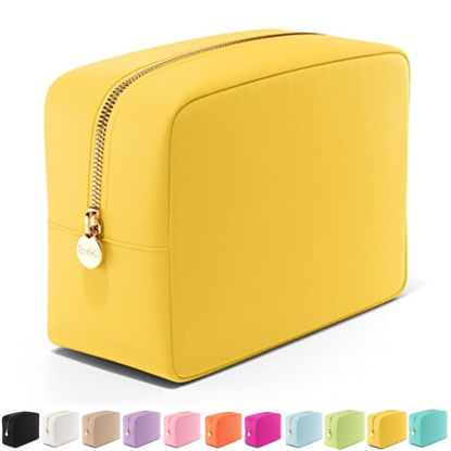 Picture of Embla Makeup Bag Travel Cosmetics Pouch and Toiletry Bag, Nylon Zipper Pouch Purse, Cute Make Up Organizer Storage Tote for Women Girls, Waterproof Travel Skincare Case, Large Makeup Bags, Lemon