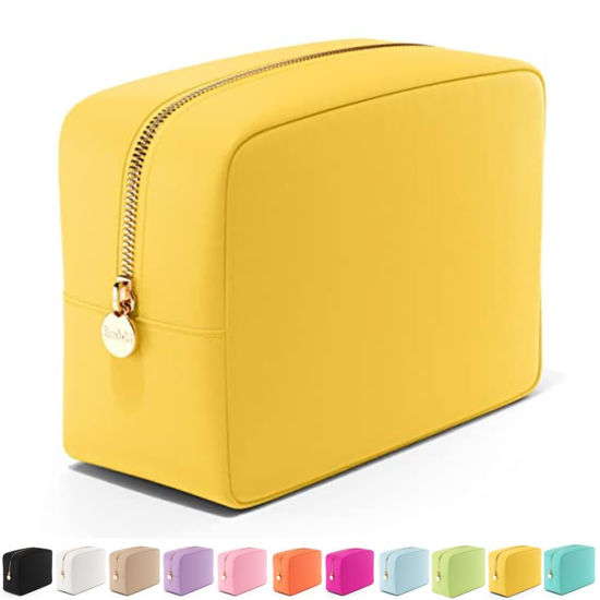 Picture of Embla Makeup Bag Travel Cosmetics Pouch and Toiletry Bag, Nylon Zipper Pouch Purse, Cute Make Up Organizer Storage Tote for Women Girls, Waterproof Travel Skincare Case, Large Makeup Bags, Lemon