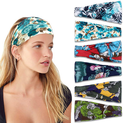 Picture of IVARYSS Headbands for Women, Non-Slip, Premium Stretchy Head Bands Hair Accessories,Wear for Yoga, Fashion, Working Out, Travel or Running, 6 Pack, Floral