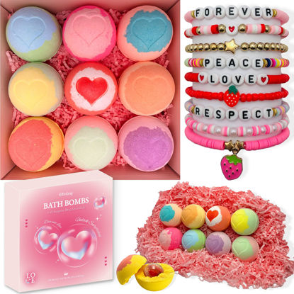 Picture of Bath Bombs for Kids with Surprise inside, 9 Heart Imprint Kids Bath Bombs for Girls, Toddler Bath Bombs with Bracelets inside, 3 4 5 6 7 8 Year Old Girl Birthday Gifts Christmas Stocking Stuffers Kids