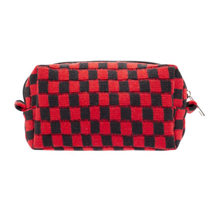 Picture of PAZIMIIK Checkered Makeup Bag for Purse Portable Zipper Make Up Pouch Small Cosmetic Case for Travel Accessories (Red Black)