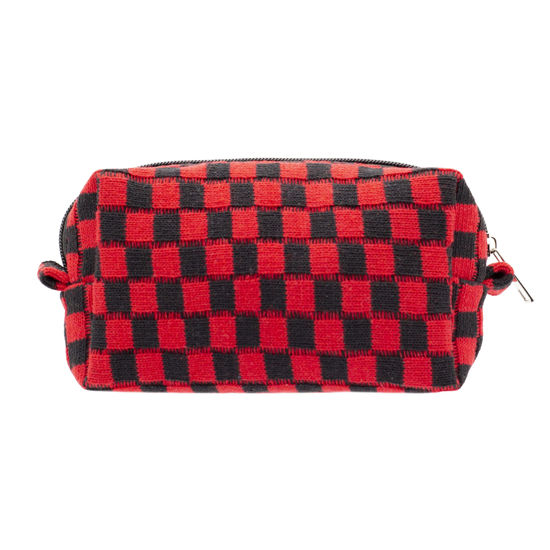 Picture of PAZIMIIK Checkered Makeup Bag for Purse Portable Zipper Make Up Pouch Small Cosmetic Case for Travel Accessories (Red Black)