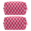 Picture of PAZIMIIK Checkered Makeup Bag for Purse Portable Zipper Make Up Pouch Small Cosmetic Case for Travel Accessories (2PCS Hotpink)