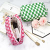 Picture of PAZIMIIK Checkered Makeup Bag for Purse Portable Zipper Make Up Pouch Small Cosmetic Case for Travel Accessories (2PCS Hotpink)