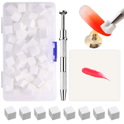 Picture of Fcozpjk 150Pcs Soft Nail Sponges for Ombre Mini Nail Art Sponges With Grabbing Pen Aura Nail Gradient Brush for Gel Nail Polish Sponge With 50pcs Disposable Gel Polish Palette Paper