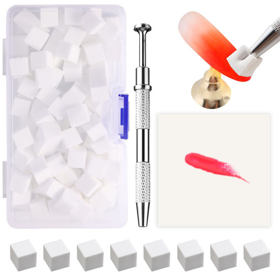 Picture of Fcozpjk 150Pcs Soft Nail Sponges for Ombre Mini Nail Art Sponges With Grabbing Pen Aura Nail Gradient Brush for Gel Nail Polish Sponge With 50pcs Disposable Gel Polish Palette Paper