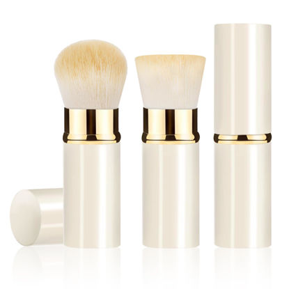 Picture of Keriloo Retractable Kabuki Makeup Brush 2 Pack, Travel Powder Foundation Makeup Brush Face Blush Brushes for Blending Liquid, Blush, Bronzer, Buffing, Sunscreen,Flawless Cosmetics