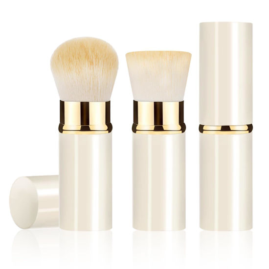 Picture of Keriloo Retractable Kabuki Makeup Brush 2 Pack, Travel Powder Foundation Makeup Brush Face Blush Brushes for Blending Liquid, Blush, Bronzer, Buffing, Sunscreen,Flawless Cosmetics