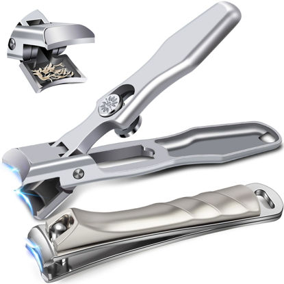 Picture of Nail Clippers for Men Thick Nails, 2024 Upgrade Large Toenail Clippers for Seniors Thick Toenails with Wide Opening, Ultra Sharp Anti Splash Fingernail Clipper Cutter Long Handle with Catcher