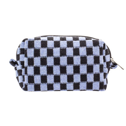 Picture of PAZIMIIK Checkered Makeup Bag for Purse Portable Zipper Make Up Pouch Small Cosmetic Case for Travel Accessories (Blue Black)