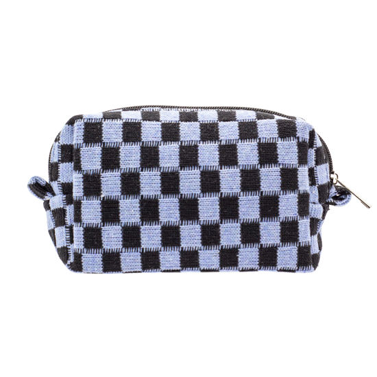 Picture of PAZIMIIK Checkered Makeup Bag for Purse Portable Zipper Make Up Pouch Small Cosmetic Case for Travel Accessories (Blue Black)