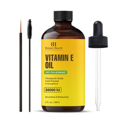 Picture of Botanic Hearth Vitamin E Oil | 100% Pure and Natural oil for Growth of Nails, Hair, Eyebrows & Eyelashes | 35,000 IU | Hair & Body Oil with Eyebrow & Eyelash Brush| 2 Fl Oz