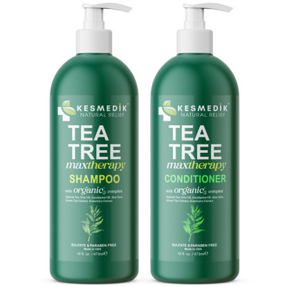 Picture of KESMEDIK Tea Tree Oil Shampoo & Conditioner MaxTherapy | Itching Scalp Cleansing and Refreshing, Dry Scalp Hydration, Psoriasis & Eczema Relief, Dandruff, Lice Defense, All & Oily Hair, 16 Fl Oz Each