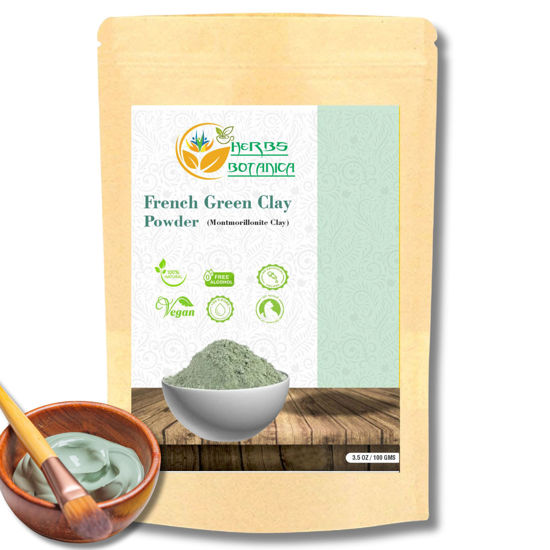 Picture of Herbs Botanica French Green Clay Powder Montmorillonite Clay Skin Softening Mask | Detoxifies Skin | Mascarilla De Arcilla Verde Francesa | 150gms / 5.30 oz