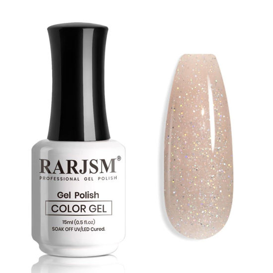 Picture of RARJSM Nude Glitter Gel Nail Polish Cashmere Brown Iridescent Shimmery Jelly Gel Polish Neutral Color Skin Tone 15ml Sparkle Rainbow Pigment Gel Soak off UV LED Cured for Home Salon DIY Nail Art