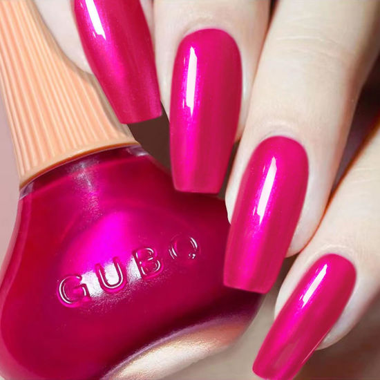 Picture of COSMOO Hot Pink Nail Polish, 12ml Quick Dry Nail Lacquer, Super Lustrous Nail Enamel Polish, Shimmer Iridescent Ultrachrome Nail Art Varnish, 0.41 fl oz