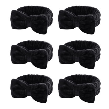 Picture of Casoty 6 Pcs Black Spa Headband, Bow Hair Band, Hair Band for Washing Face, Fuzzy Headbands for Women Girls, Soft Coral Fleece Skincare Headbands for Face Washing Shower Yoga