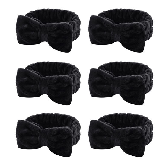Picture of Casoty 6 Pcs Black Spa Headband, Bow Hair Band, Hair Band for Washing Face, Fuzzy Headbands for Women Girls, Soft Coral Fleece Skincare Headbands for Face Washing Shower Yoga